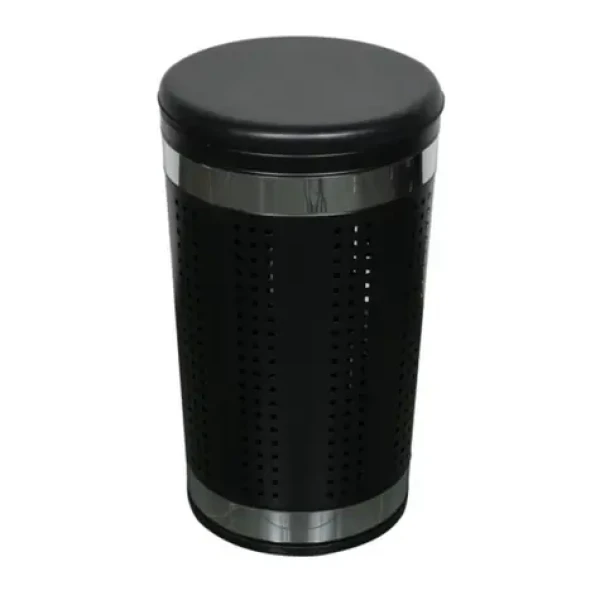 MSV koš na prádlo s polstrovaným víkem černý / ocel / 46 L (3700703950011)