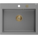 MEXEN/S - Elix granitový dřez 1-miska 600 x 500 mm, šedý, sifon zlatá 6525601005-71-G