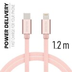 Swissten 71525205 USB 2.0 typ C na Lightning, USB 2.0, zástrčka C - zástrčka Lightning, opletený, 1,2m, růžovo-zlatý