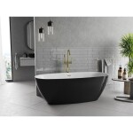 MEXEN/S - Luvo Slim volně stojící vana 170 x 75, bílá/černá, sifon a přepad zlatá kartáčovaná 52801707575-55