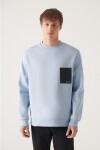 Avva Men's Light Blue Crew Neck 3 Thread Fleece Inside Printed Standard Fit Regular Cut Sweatshirt