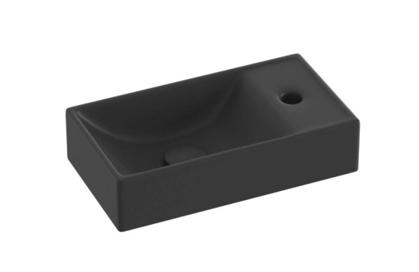 RAVAK - Veda 400 Umývátko 41x22 cm, bez přepadu, otvor pro baterii vpravo, matná černá XJXPD240000