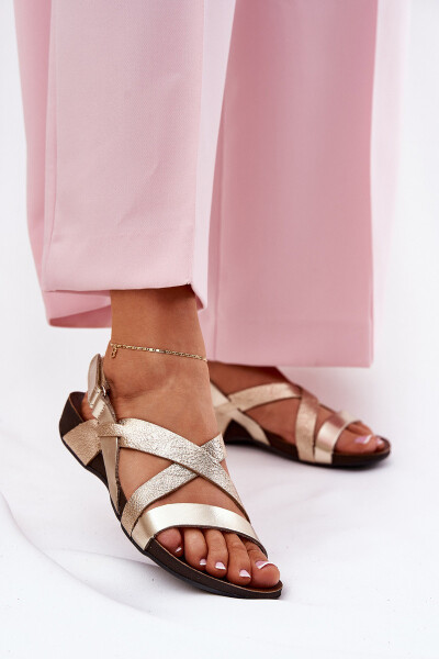 Ploché Kožené Sandály Dámské Zazoo 40032 Zlaté 39