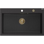 MEXEN/S - Elix granitový dřez 1-miska 800 x 500 mm, černá/stříbrná metalik, sifon zlatá 6527801005-73-G