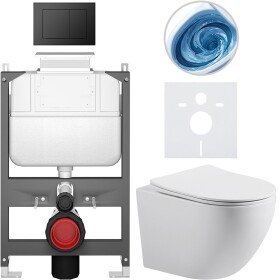 CERANO - Kompletní WC set Basic/Cesso - bílá lesklá - WC tlačítko Maxio/Černá - ovládání shora - předstěnová instalace - 49x36 CER-8050BD85990