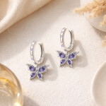 Stříbrné náušnice s motivem fialového motýla - stříbro 925/1000, Fialová