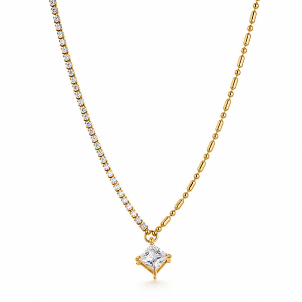 Ocelový náhrdelník Reneé Gold - tennis náramek, chirurgická ocel, Zlatá 41 cm + 5 cm (prodloužení)