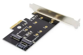Digitus M.2 NVMe/SATA SSD adaptér PCIe 3.0 x4 černá / Řadič / 2x M.2 slot / max 6 Gbit/s / low-profile (DS-33170)