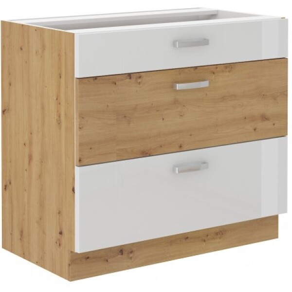 Spodní skříňka Artisan 80 D 3S BB - Premium Box Barva korpusu: Dub artisan, Barva dvířek: Bílý lesk