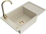 MEXEN - Elias granitový dřez s odkapávačem včetně baterie Telma, béžová 6511-69-670200-50
