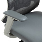 Kancelářská židle, šedý plast, šedá průžná látka a mesh, 4D područky, kolečka pro tvrdé podlahy, multifunkční mechanismu
