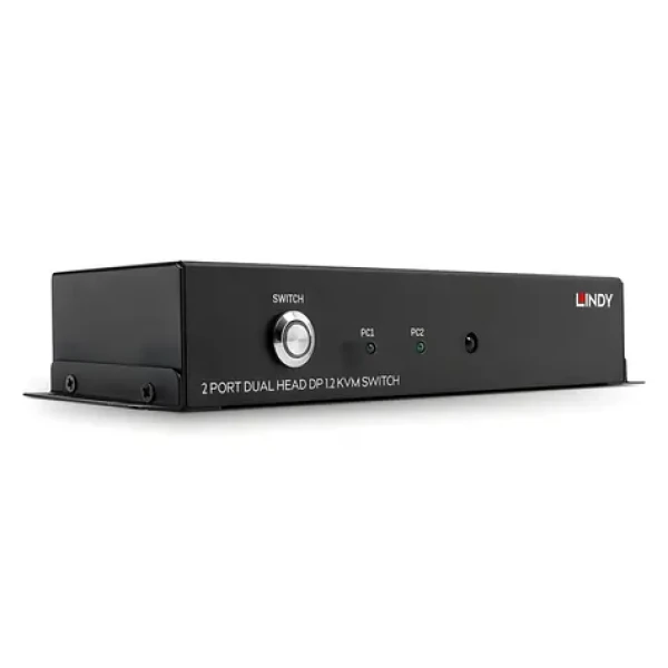 Lindy 2 Port Dual Head DisplayPort 1.2 černá / KVM přepínač / 4K UHD / USB / kovové tělo / 2 PC (39306)