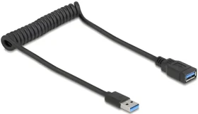 Delock USB-A (M) - USB-A (F) 0,6 m černá / Prodlužovací kabel / Spirálový / USB 5 Gbps (90367)