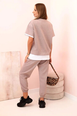 Dámská máslová souprava s krátkým rukávem a kalhotami béžový melír UNI