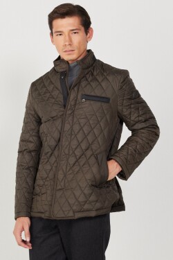 ALTINYILDIZ CLASSICS Men's Khaki Standard Fit Regular Fit High Neck Quilted Patterned Overcoat