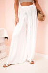 Široké dámské viskózové kalhoty s elastickým pasem bílé UNI