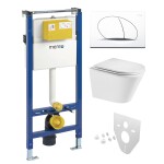 Mereo WC set - Smart flush rimless WC oblé, modul pro sádrokarton, bílé oválné tlačítko MM02NSETRT510