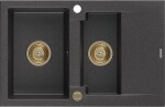 MEXEN/S - Gaspar granitový dřez 1.5 s odkapávačem 737 x 475 mm, černý kropenatý, zlatý sifon 6507731505-76-G