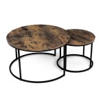 Set 2 ks stolků, MDF deska, dekor staré dřevo, kovová podnož, černý lak