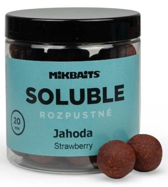 Mikbaits Rozpustné boilies Soluble Jahoda 250ml - 24mm,Mikbaits Rozpustné boilies Soluble Jahoda 250ml - 24mm