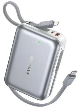 Awei C03 stříbrná / Powerbanka / 20000 mAh / kabely Lightning a USB-C v těle / 45W (C03)