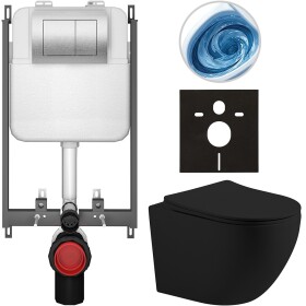 CERANO - Kompletní WC set Basic/Cesso - černá matná - WC tlačítko Maxio/Stříbrná - pro zazdění - 49x36 CER-8050BD86221