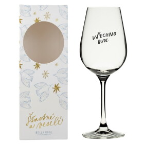 Bella Rose Sklenice na víno Všechno bude No. 2 + vánoční krabička, čirá barva, 350 ml