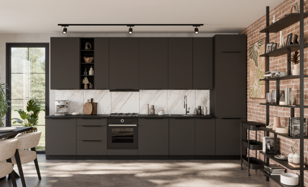 Kuchyňská linka 390 cm Aria 2 Barva korpusu: Černá, Barva dvířek: GR - Graphite AFM