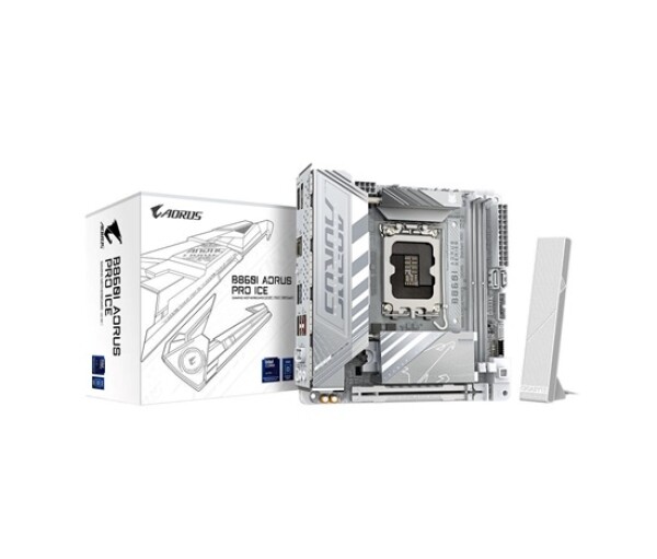 GIGABYTE MB Sc LGA1851 B860I AORUS PRO ICE, Intel B860, 2xDDR5, 1xThunderbolt, 1xDP, 1xHDMI, WiFi, Mini-ITX EDF_1706076