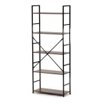 Regál, 5 polic, dekor staré dřevo, MDF, černý lak