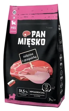 PAN MIĘSKO Veal with Quail XS / Granule pro štěňata / telecí s křepelkou / 3 kg / bez lepku