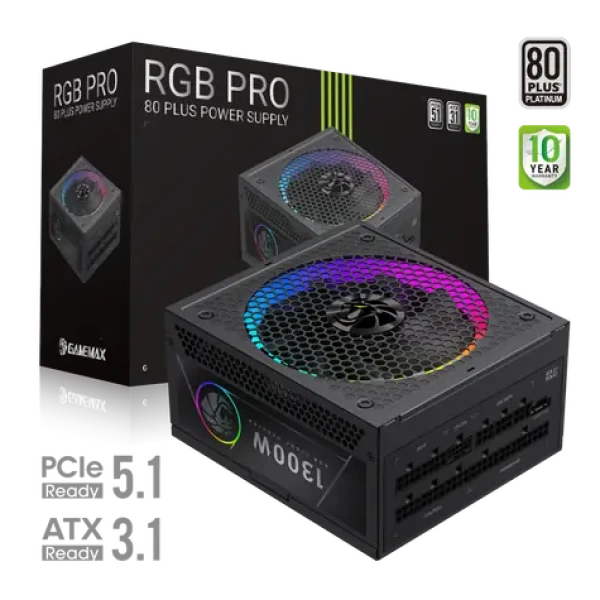 Gamemax RGB PRO 1300P / Napájecí zdroj / 1300W / 80 PLUS Platinum / Full Modular / RGB (RGB PRO 1300P)