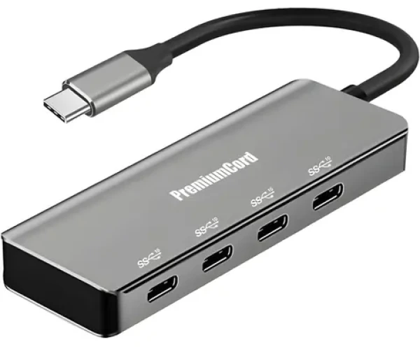 PremiumCord USB-C Hub 4-Port hliníkový / USB hub / 4x USB-C / USB 3.2 Gen 1 5 Gbps (ku31hub10)