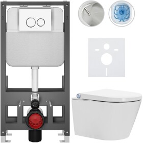 CERANO Závěsné WC s bidetem Basic/Cronus Standard - bílá lesklá - WC tlačítko Dualo/Bílá - volně stojící - předstěnová instalace - 59,3x38,4 cm