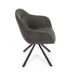 Židle jídelní, zelená látka a tmavě šedá látka v dekoru vintage kůže, černý kov, otočná P90°+ L90° s vratným mechanismem