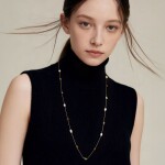 Dlouhý náhrdelník se sladkovodními perlami a tygřím okem, Hnědá Bílá 82 cm