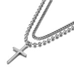 Ocelový náhrdelník Paisé - chirurgická ocel, kříž, Stříbrná 39 cm + 5 cm (prodloužení)