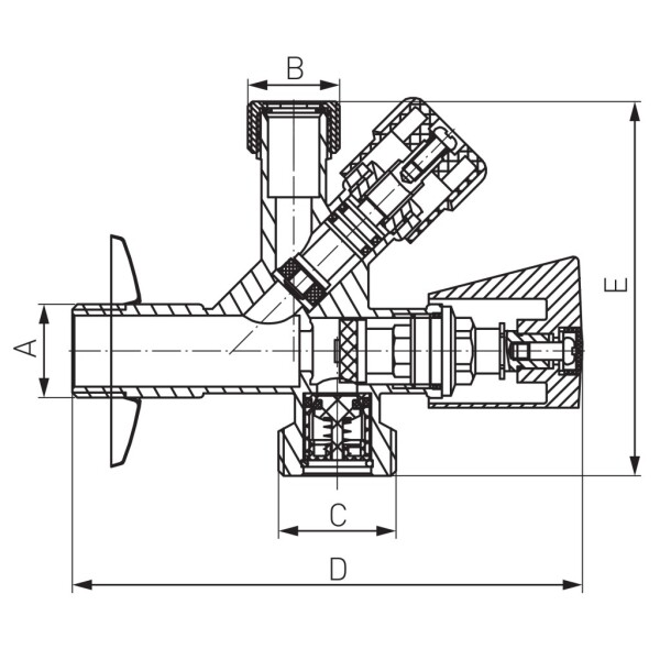 NOVASERVIS - Kombinovaný roháček s ventilem pro pračku 1/2"x3/8"x3/4" CF5104