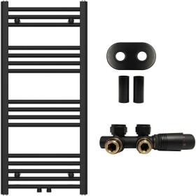 CERANO Koupelnový radiátorový set Benito - ústřední vytápění - středové připojení 50 mm - 343W - černá matná - 1000x450 mm