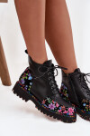 Kožené dámské kotníkové boty s květinami zateplené Artiker 57C0180 Černé 37
