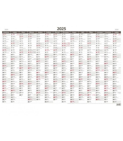 Kalendář nástěnný 2025 - Plánovací roční mapa A1 bezobrázková