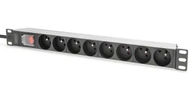 DIGITUS PDU 1U 8x CEE 7/5 černá / Zásuvková lišta / 230V/16A / kabel 2 m / hliníkové tělo / vypínač (DN-95402-1-FR)