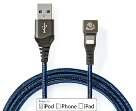 Nedis Lightning kabel 1 m černá/modrá / Datový kabel / USB-A (M) - Lightning 8-pin (M) / USB 2.0 / nylonový (GCTB39300AL10)