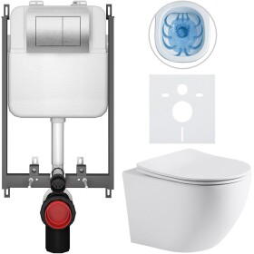 CERANO - Kompletní WC set Basic/Cesso - bílá matná - WC tlačítko Maxio/Stříbrná - pro zazdění - 49x36 CER-8050BD86266
