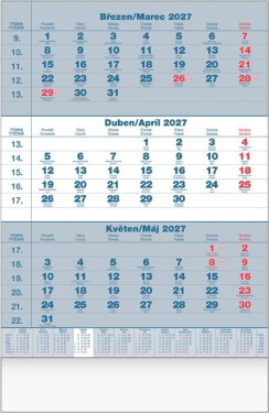 Kalendář 2027 nástěnný Tříměsíční