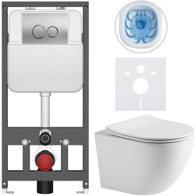 CERANO - Kompletní WC set Basic/Cesso - bílá lesklá - WC tlačítko Dualo/Stříbrná - závěsné - předstěnová instalace - 49x36 CER-8050BD85938