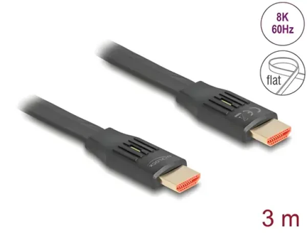 Delock černá / Plochý kabel HDMI / 48 Gbps / 8K 60 Hz / eARC / 3 m (81003)
