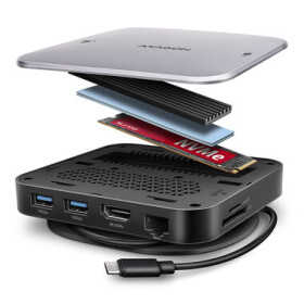 AXAGON HMC-UFO, USB 10Gbps hub, 2x USB-A, USB-C, HDMI 4k/60, RJ-45, M.2 slot, SD/mSD, audio, PD 100W, kabel USB-C 65cm (HMC-UFO)