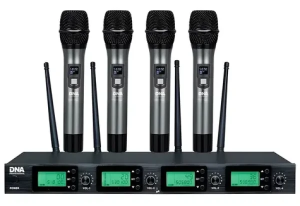 DNR RV-4 černá / Bezdrátový mikrofonní set / UHF přijímač / 4x mikrofon / SNR 96 dB