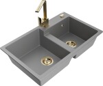 MEXEN/S - Tomas granitový dřez 2-bowl včetně baterie Rita, šedá 6516-71-670300-50